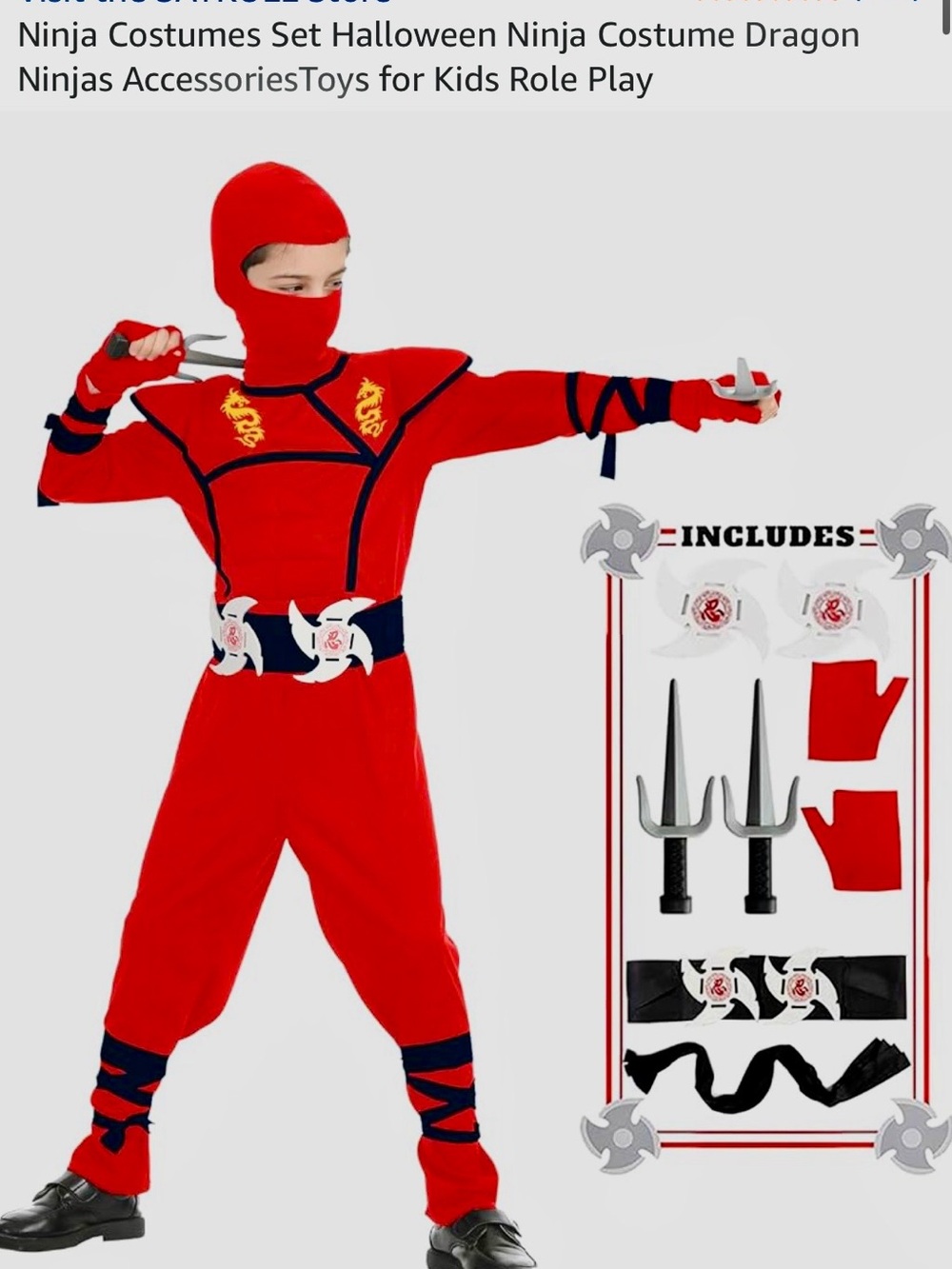 Red Ninja Kids Costume with Accessories